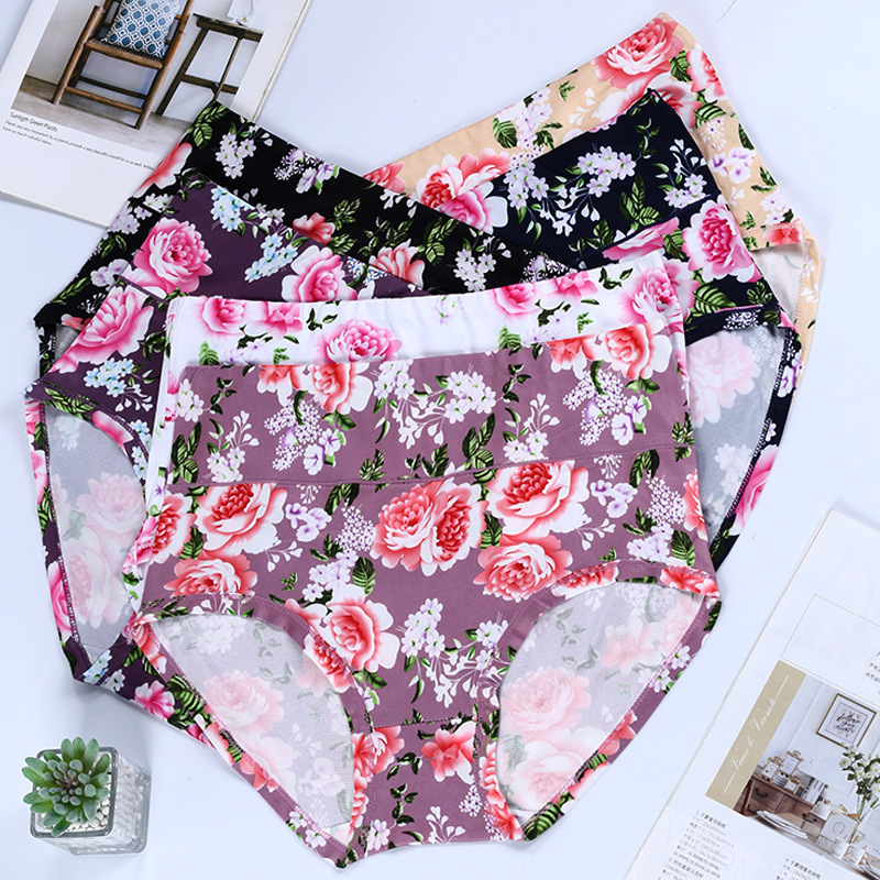 Russian women's high waist underwear milk silk fabric soft and comfortable close-fitting rose flower sexy briefs explosion