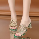 women's sandals summer peep toe chunky heel women's shoes rhinestone hollow elegant women's sandals one-piece delivery