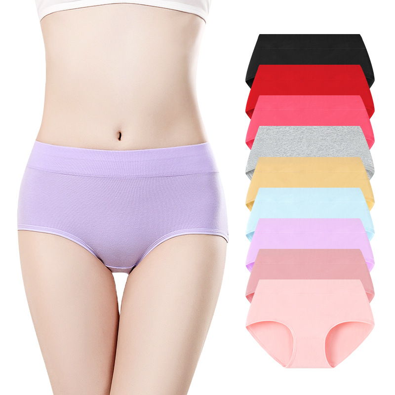 Solid color mid-waist underwear pure cotton Women's simple mid-waist large size ladies underwear pure cotton comfortable women's underwear