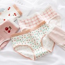 Japanese Cherry Floral Girl's Underwear Soft Breathable Pure Cotton Crotch Cute Girl's Briefs Mid-Waist Underwear for Women