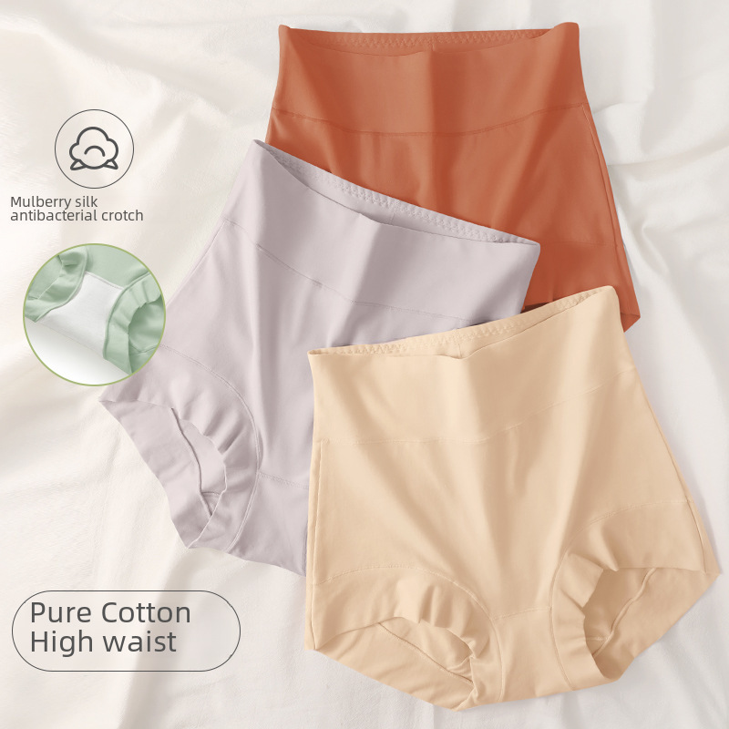 Women's high waist long-staple cotton underwear 60s pure cotton belly contracting hip lifting antibacterial crotch plus size red breathable briefs