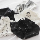 Japanese Style Simple Black and White Cat Printed Cute Girl's Underwear Women's Cotton Crotch Bag Hip Mid-waist Student's Briefs