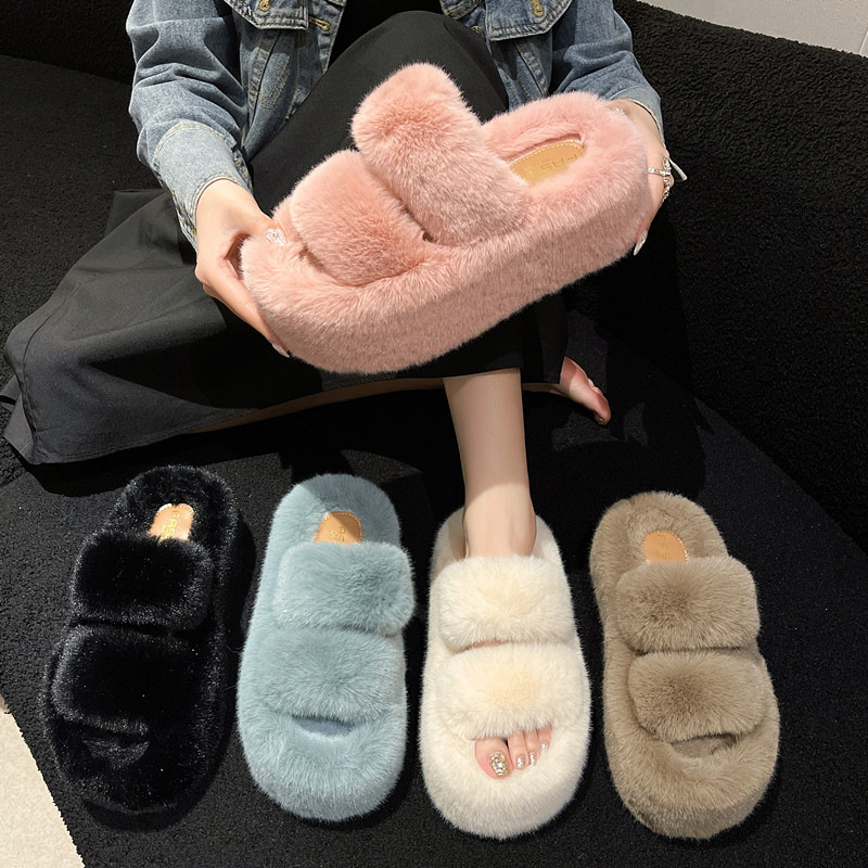 7cm thick bottom large size parallel bars autumn and winter heightening lining wool slippers home wool