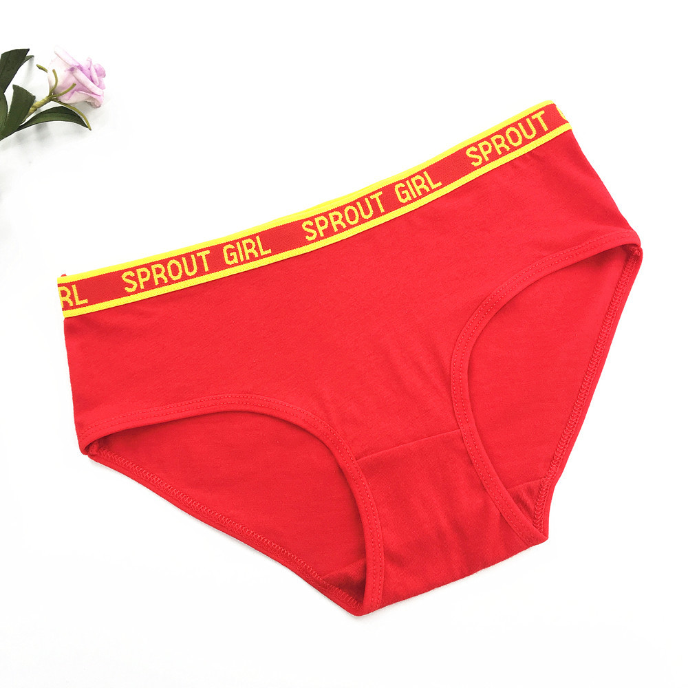 Benmingnian Big Red Embroidered Letters Developmental Girls' Underwear Cotton Shorts for Middle School and Elementary School Students