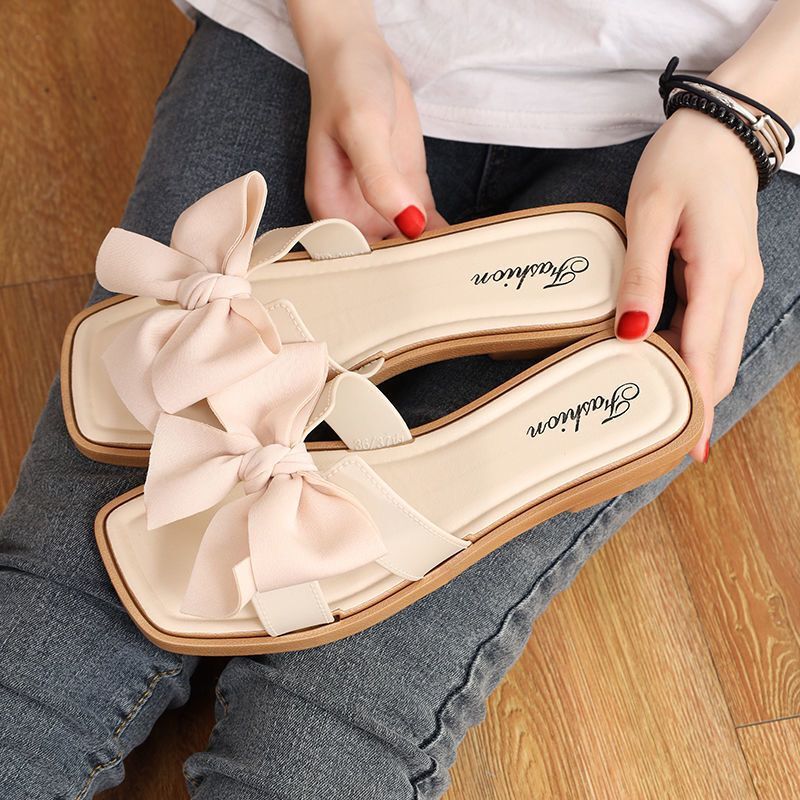 Slippers Women's Outer Wear Fairy Style Elegant Summer Arrival Fashionable All-Match Flat Slide Bow Sandals