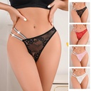 Mesh Underwear Sexy Hot Double Belt Thin Flash Diamond Flower Pattern Mid-waist Thong for Women