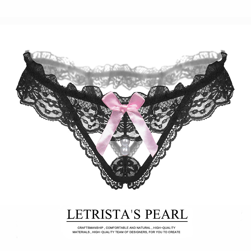 Sexy Underwear Women's Beautiful Hip Lace Novelty Thong Pearl Massage Transparent Hollow-out T-pants 2172