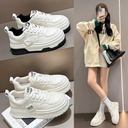 Fleece-lined Warm Leather White Shoes Women's Autumn and Winter Round-toe Lace-up Women's Increased Cowhide Casual Sneakers