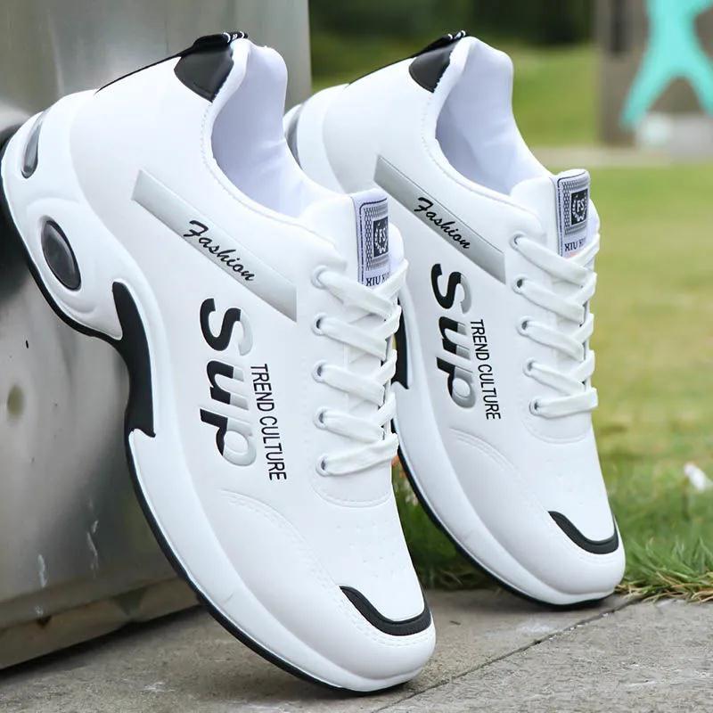 Men's sports shoes spring student casual white shoes large size thick bottom outdoor running men's shoes