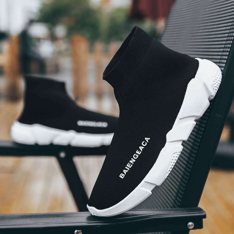 Single Cotton Same Stretch Socks Shoes Men's and Women's Same Fashion Shoes Couple's Shoes High-top Thick-soled Student Flying Weaving Sports Shoes