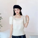 Elegant Slim-fit Short Solid Color Square Collar Sweater Women's Summer Korean-style Slimming All-match Short-sleeve Top