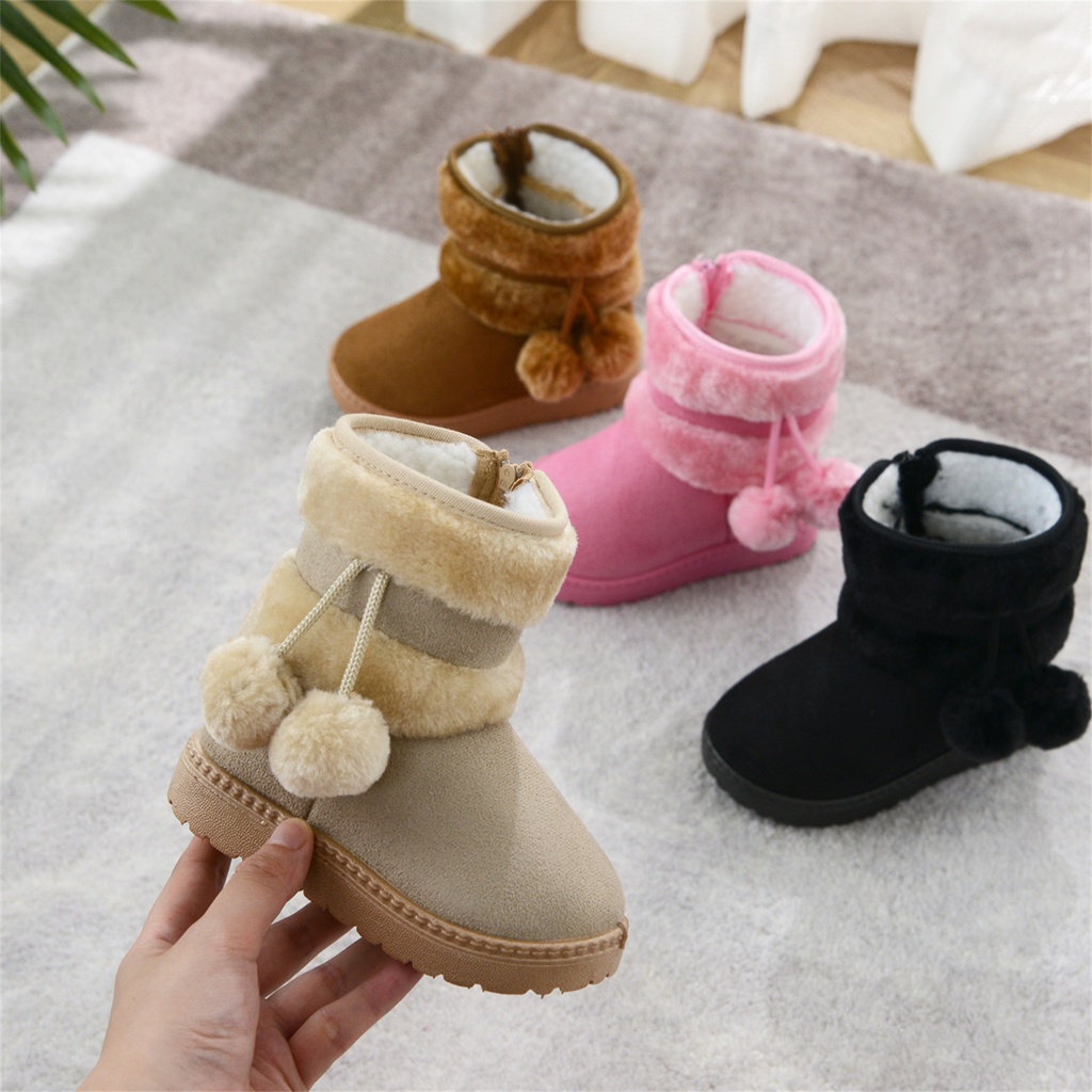 children's shoes fur ball snow boots padded children's boots warm cotton shoes manufacturers a generation of hair