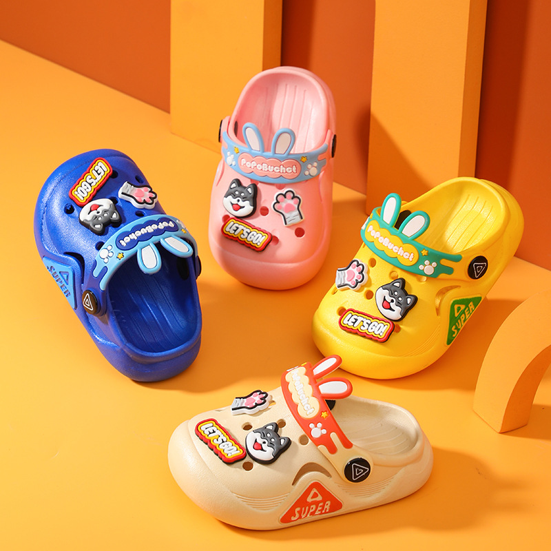 Children's Slippers Summer Soft Sole Hole Shoes Indoor and Outdoor Non-slip Toe Shoes Cartoon Slippers for Boys and Girls