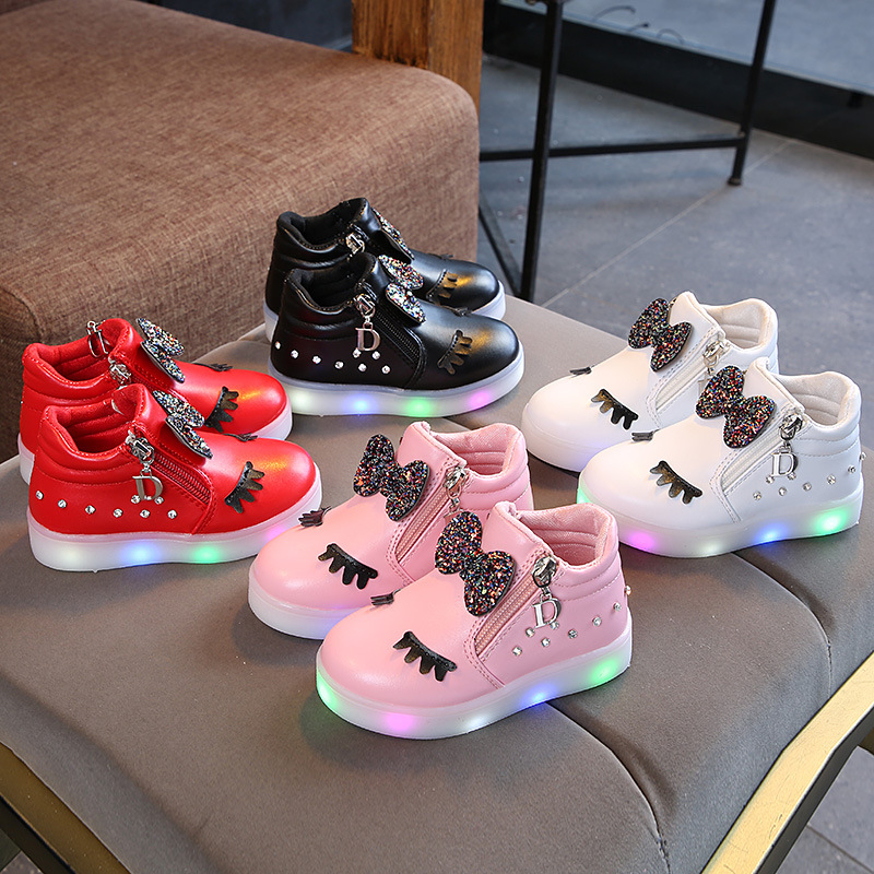 spring and autumn children's sneaker girls' rhinestone shoes with light 1-5-9 years old LED light-emitting children's shoes fashion