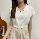 Simple Slim-fit Short-sleeved Polo Shirt Short Knit Shirt Lapel T-shirt Women's Summer Korean Style Trendy