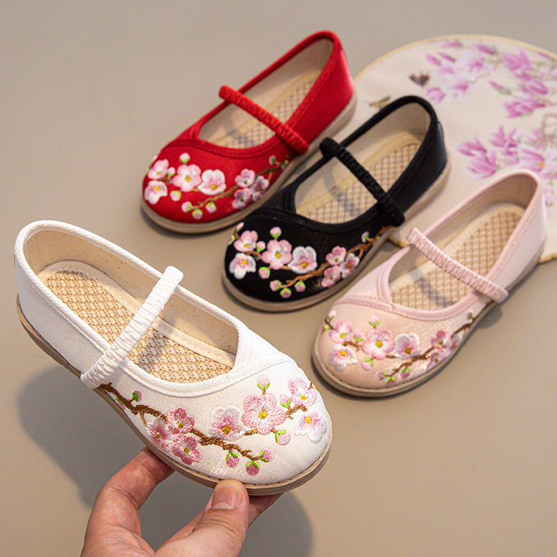 Girls' Hanfu shoes ancient costume children's embroidered shoes ancient style old Beijing handmade cloth shoes little Princess cheongsam Tang suit shoes