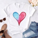 Women's T-shirt heart-shaped flower print T-shirt women's top loose plus size round neck short sleeve trendy top