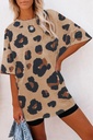 summer temperament leopard print pullover short sleeve crew neck loose women's T-shirt