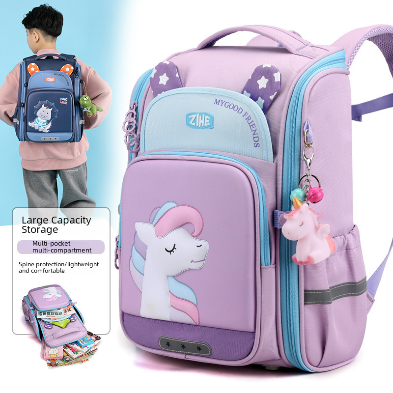 Schoolbag Primary School Girl Grade 1-3-6 Male and Child Load Reduction Space Schoolbag Full Open 6-12 Years Old Large Capacity