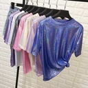 Performance Clothes Loose Joker Sparkling Reflective T-shirt Female Student Fashion Dance Clothes a generation of hair