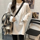 white long-sleeved T-shirt women's loose inner overlapping sweater mid-length fleece-lined top spring and autumn clothing bottoming shirt
