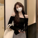 Jin Manqi a generation of hair rib shoulder long sleeve T-shirt female spring and autumn hot girls niche short slim T-shirt jacket