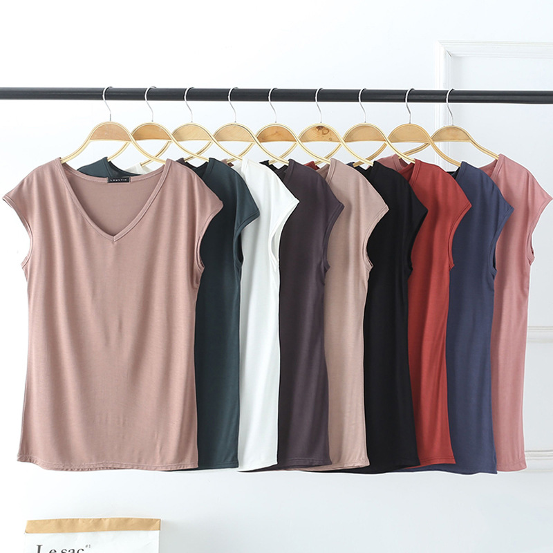 Sleeveless T-shirt Women's Summer Solid Color Slim-fit Modal Cotton V-neck Casual Base Shirt Inner Top