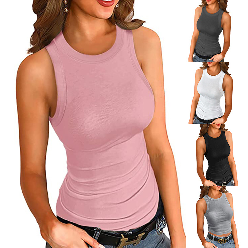knitted bottoming vest women's summer solid color round neck I-shaped women's top