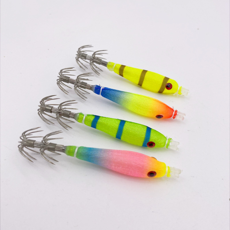 Japanese blow pipe artifact squid Hook blow pipe hook cloth roll luminous UV squid cuttlefish fake bait hook wooden shrimp