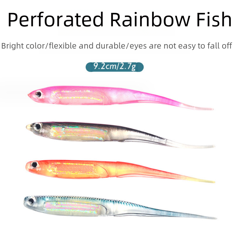 Luya Bait Simulation Fake Soft Bait Pointed Tail Rainbow Fish Wild Fishing Bionic Bait Light Seawater Cucked Bass Black Fake Soft Bait