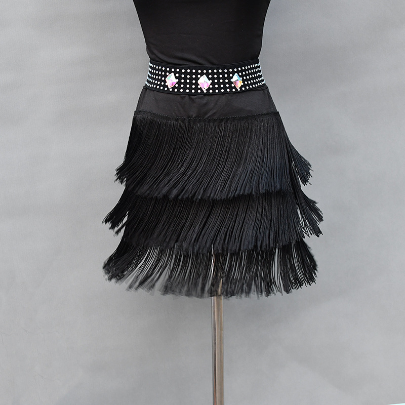 Latin Dance Costume Women's Latin Dance Dress Tassel Skirt Dance Dance Dress Training Dress Short Skirt Black