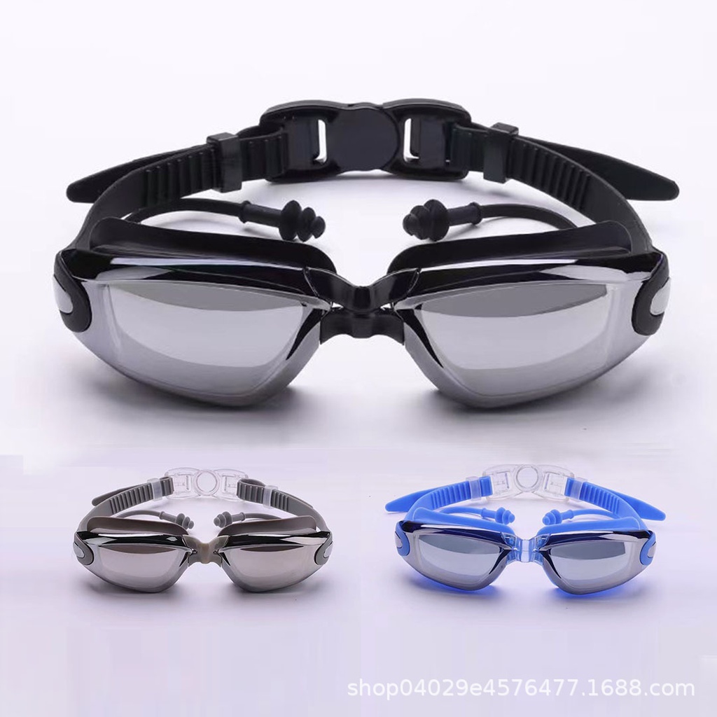 High-end boxed anti-fog waterproof electroplating goggles racing HD big box men and women's flat swimming goggles adult anti-fog