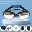 Adult swimming suit combination waterproof anti-fog coated swimming goggles HD flat myopia professional training equipment