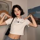 Short T-shirt Women's Summer Korean Style Slim-fit Slimming Embroidered Spice Girl Student's Short-sleeved Top Women's Fashion