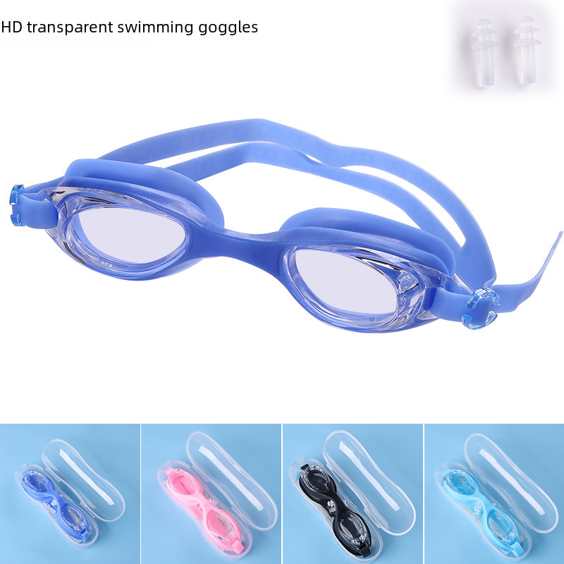 adult children universal swimming goggles pc flat light waterproof silicone HD transparent comfort with earplugs adjustable
