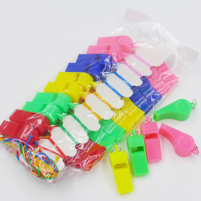 Factory color plastic whistle children's stall toy fans match referee whistle lanyard whistle