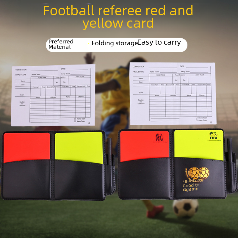 Football Thickened Red and Yellow Card Record Book Red and Yellow Card Referee Tool with Leather Holster Recording Paper Pencil for Referee