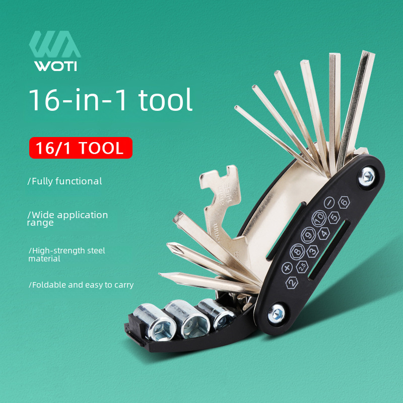 16 in one multifunctional folding wrench bicycle tool maintenance combination tool folding wrench tire repair wrench