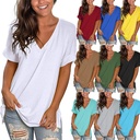 Summer V-neck Side Slit Solid Color Short-sleeved Top Loose Women's T-shirt