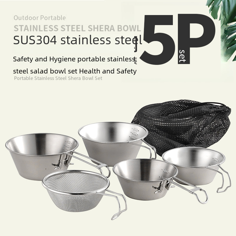 Camping Outdoor Snow Bowl 304 Stainless Steel picnic Bowl Portable Camping Tableware Folding Bowl