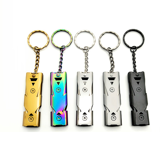 Survival whistle double tube sound whistle outdoor rescue whistle stainless steel high frequency earthquake life whistle high score shell whistle