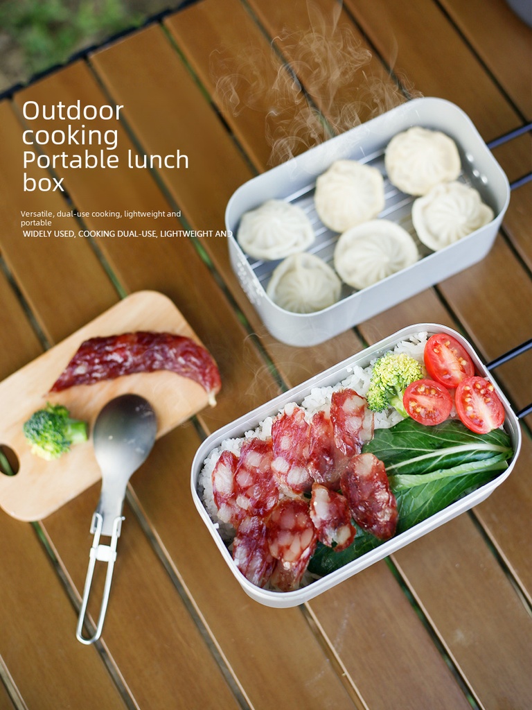 Outdoor Cooking Artifact Aluminum Alloy Lunch Box Camping Picnic Square Lunch Box Travel Portable Japanese Lunch Box