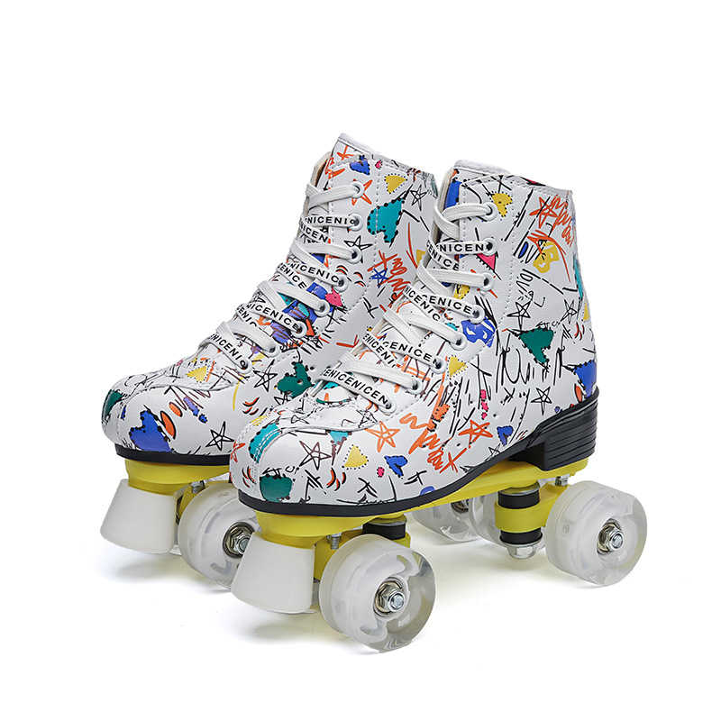 外贸亚马逊轮滑鞋成人2024新款双排四轮全套装彩色闪光旱冰溜冰鞋