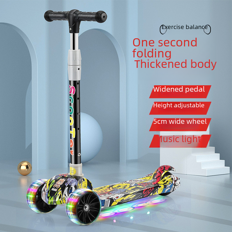 Children's scooter foldable single-foot sliding scooter with music support one-piece delivery