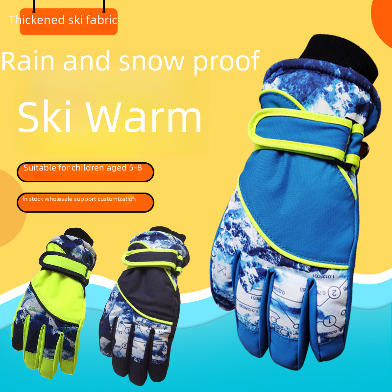 儿童五指户外运动防寒保暖魔术贴手套 现货5-8岁儿童五指滑雪手套