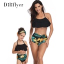 Parent-child swimsuit printed high waist bikini ruffled mother-daughter swimsuit source factory spot