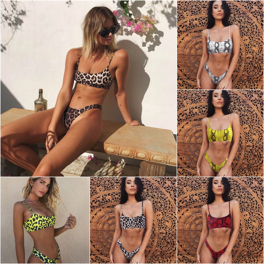 Ladies Split Swimsuit Sexy Leopard Print Bikini Gather bikini981