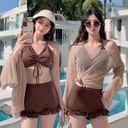 Swimsuit Women's Korean-style Ins Sexy Slim Belly Covering Split Bikini Bikini Three-piece Long Sleeve Swimsuit