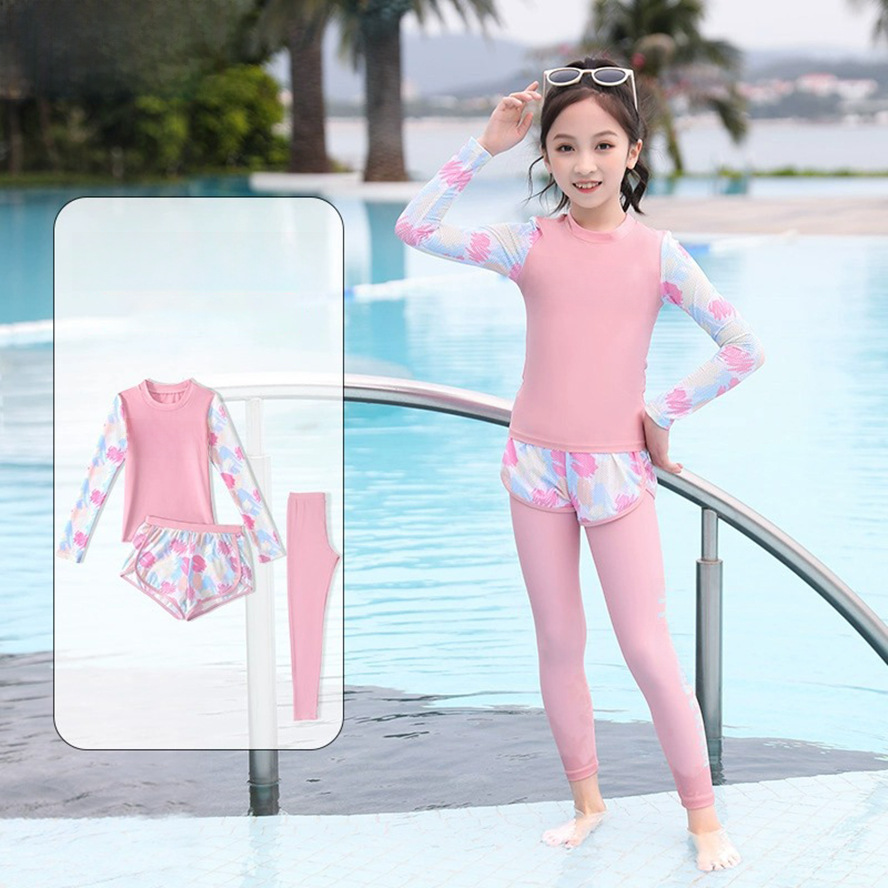 Children's Swimwear Girls Summer Small and Large Girls Sunscreen Swimwear Split Long Sleeve Trunks Swimsuit