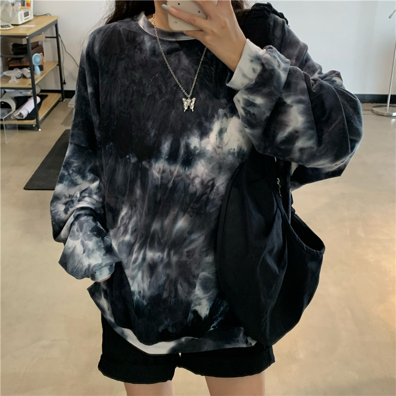 200 Jin Chubby Sister Women's Wear Spring and Autumn ins Gradual Change Tie-dyed Long-sleeved T-shirt Women's Plus Large Size Student Top